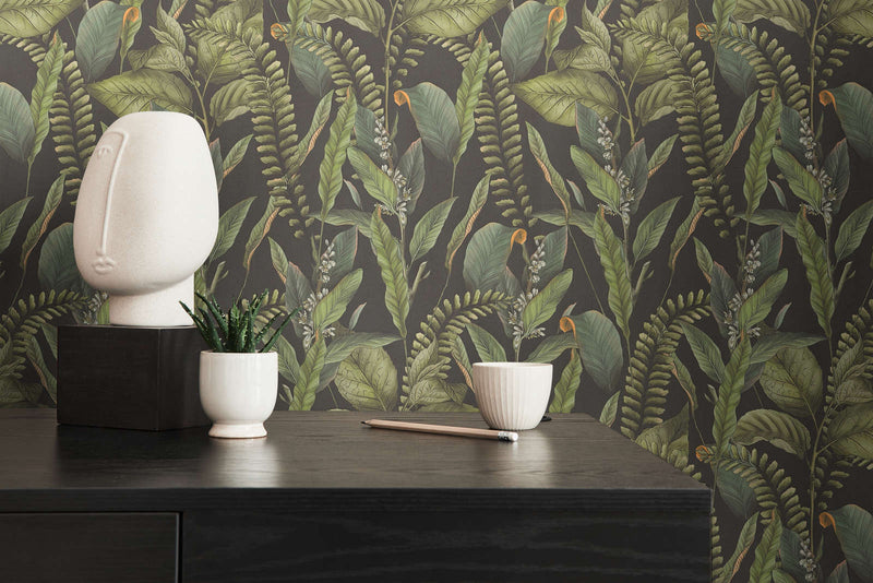 Jungle wallpaper with leaves and flowers, textured and matt, 1401623 AS Creation