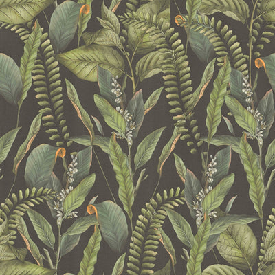 Džiunglių tapetai su lapais ir gėlėmis, tekstūruoti ir matiniai, 1401623 AS Creation