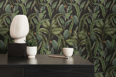 Jungle wallpaper with leaves and flowers, textured and matt, 1401623 AS Creation