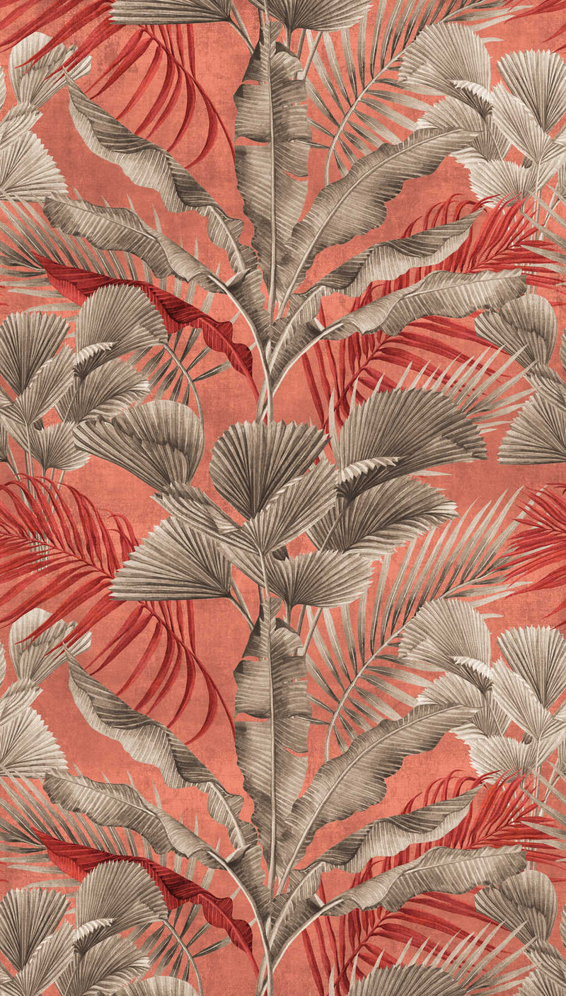 Jungle wallpaper with tropical plants - pink and grey, 1375256 AS Creation