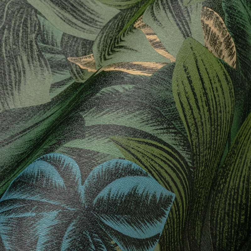 Džiunglių tapetai su atogrąžų lapų raštu, žalios spalvos, 1376040 AS Creation
