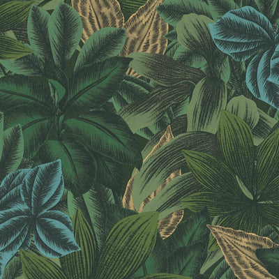 Džungļu tapetes ar tropu lapu rakstu zaļā krāsā, 1376040 AS Creation