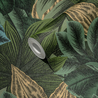 Обои "Джунгли" с тропическим рисунком листьев зеленого цвета, 1376040 AS Creation