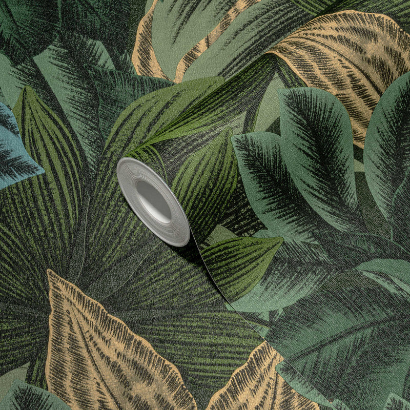 Jungle wallpaper with tropical leaf pattern in green, 1376040 AS Creation