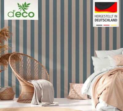 Ecological striped wallpaper, PVC-free: blue, brown - 1363133 AS Creation