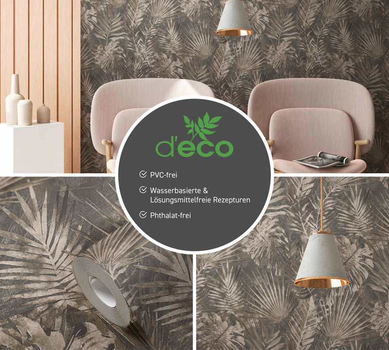 Eco-friendly jungle leaf wallpaper, PVC-free, brown - 1362517 AS Creation