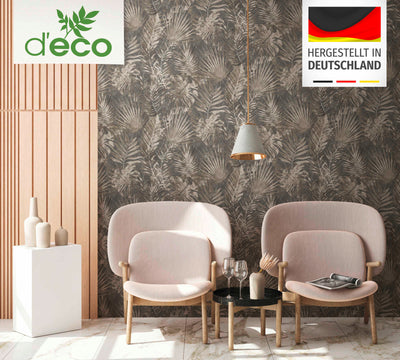 Eco-friendly jungle leaf wallpaper, PVC-free, brown - 1362517 AS Creation