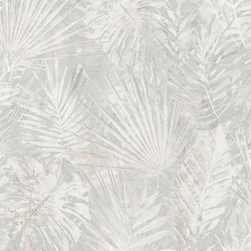 Eco-friendly wallpaper with jungle leaves, PVC-free, light grey - 1362520 AS Creation