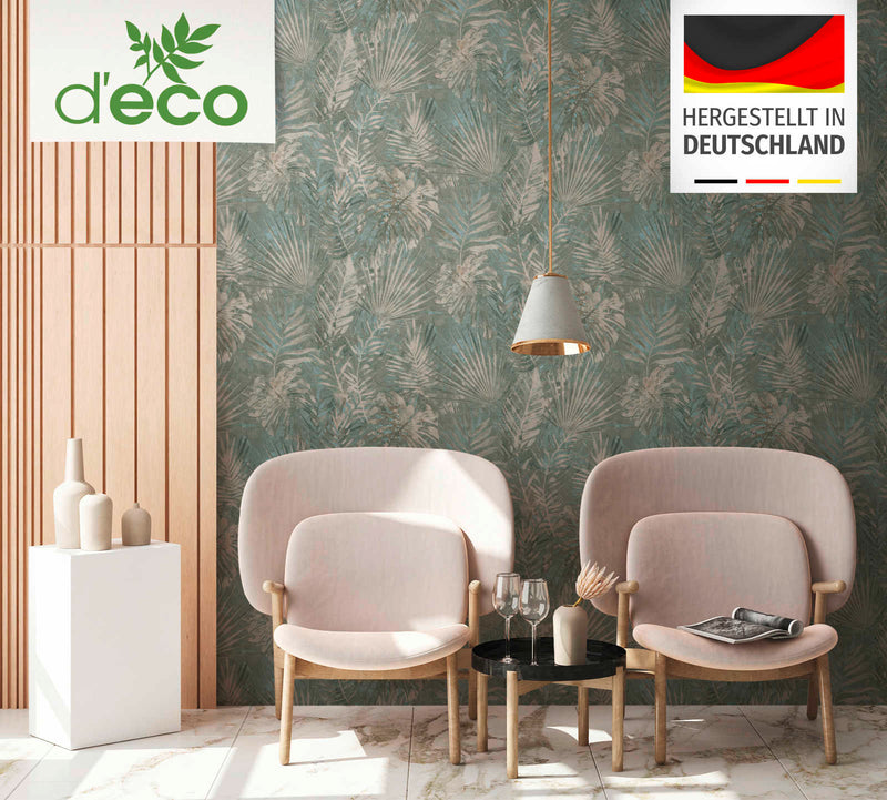 Eco-friendly wallpaper with jungle leaves, without PVC, dark green - 1362516 AS Creation