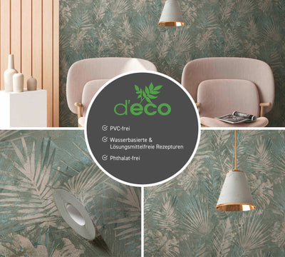 Eco-friendly wallpaper with jungle leaves, without PVC, dark green - 1362516 AS Creation