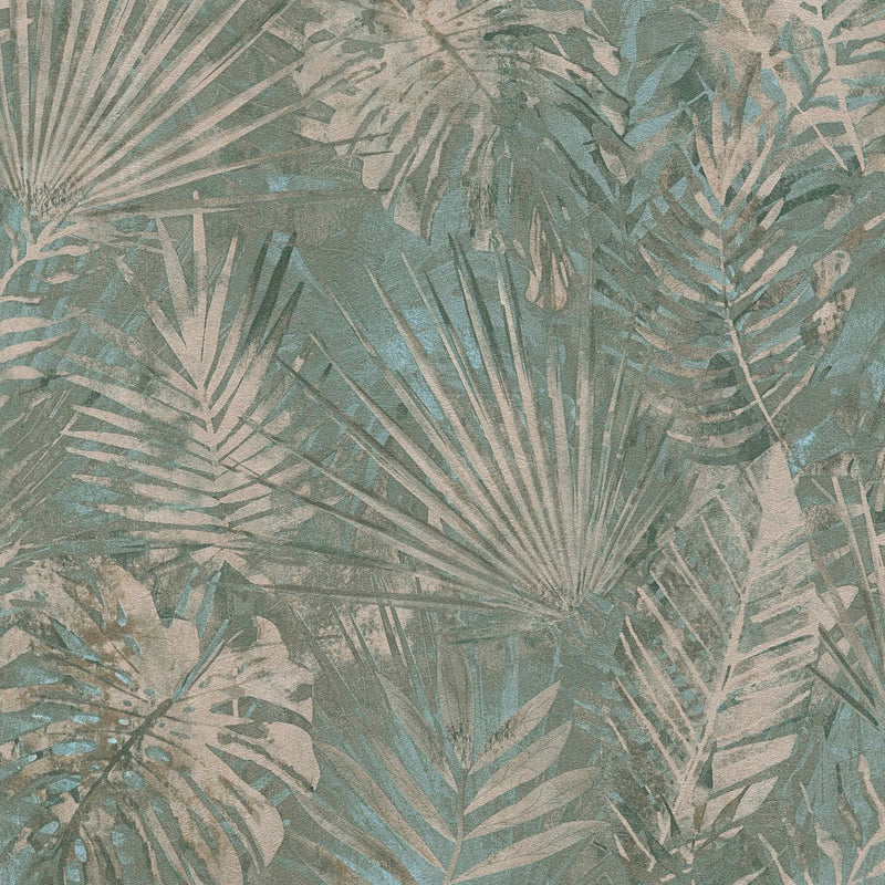 Eco-friendly wallpaper with jungle leaves, without PVC, dark green - 1362516 AS Creation