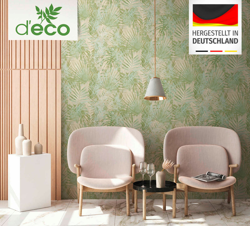 Eco-friendly wallpaper with jungle leaves, without PVC, green - 1362515 AS Creation