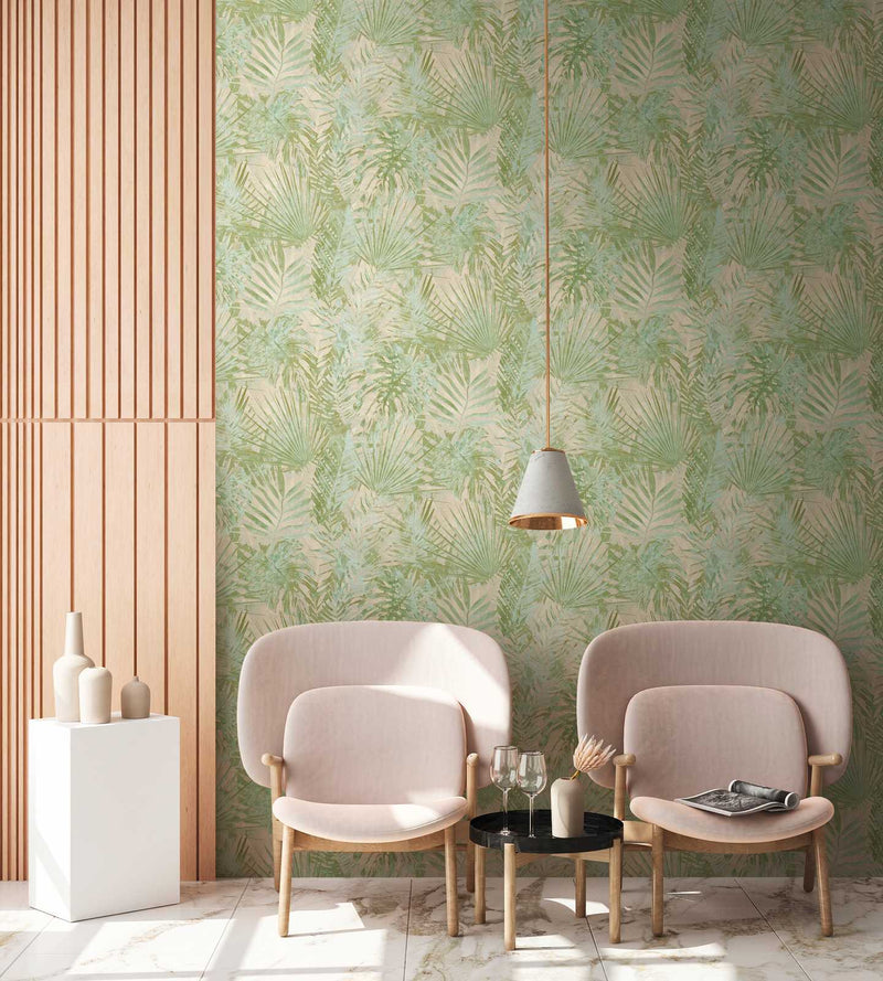 Eco-friendly wallpaper with jungle leaves, without PVC, green - 1362515 AS Creation