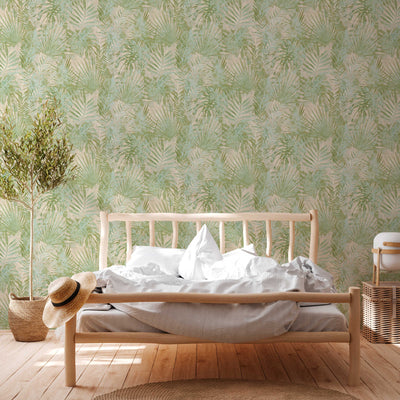 Eco-friendly wallpaper with jungle leaves, without PVC, green - 1362515 AS Creation