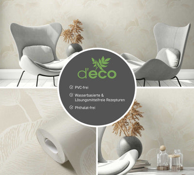 Eco-friendly wallpaper with leaf pattern, without PVC: beige, 1363111 AS Creation