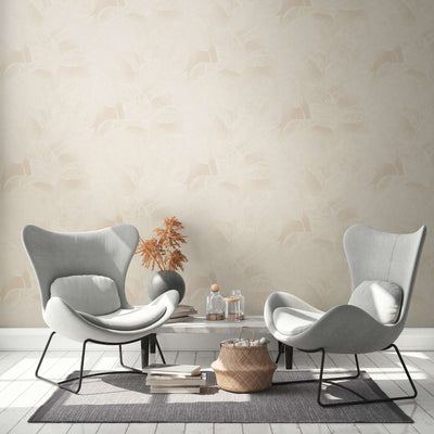 Ympäristöystävällinen lehtikuvioinen tapetti ilman PVC:tä: beige, 1363111 AS Creation