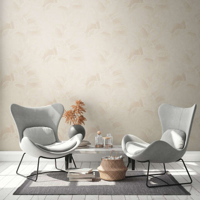 Eco-friendly wallpaper with leaf pattern, without PVC: beige, 1363111 AS Creation