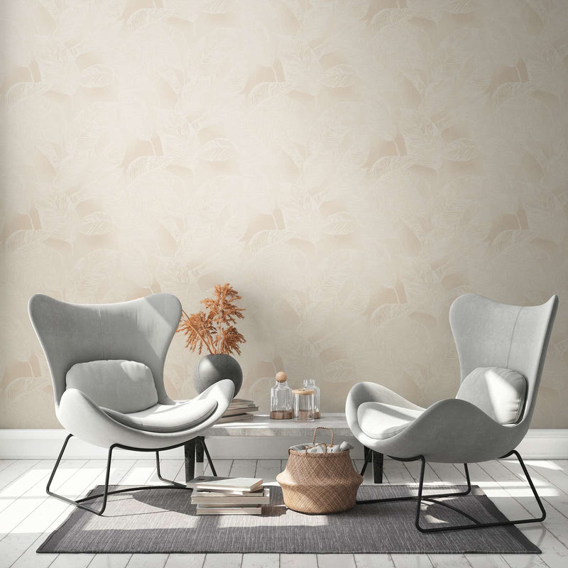 Ympäristöystävällinen lehtikuvioinen tapetti ilman PVC:tä: beige, 1363111 AS Creation