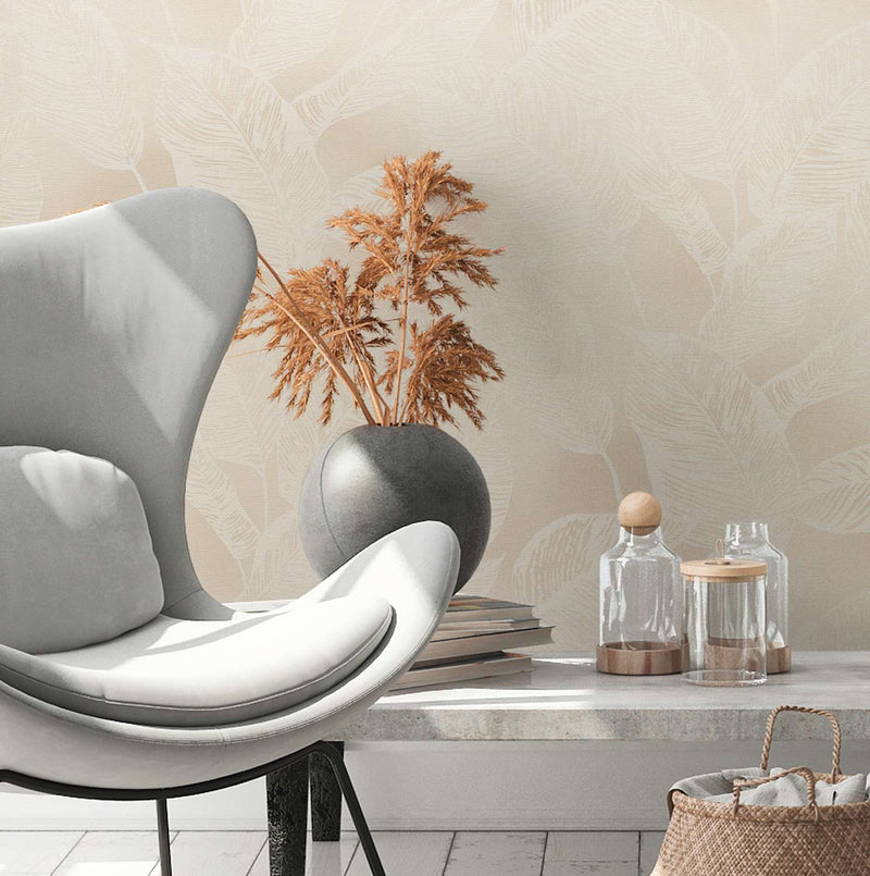 Eco-friendly wallpaper with leaf pattern, without PVC: beige, 1363111 AS Creation