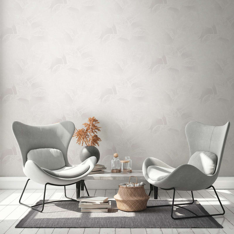 Eco-friendly wallpaper with leaf pattern, PVC-free: grey, white, 1363110 AS Creation