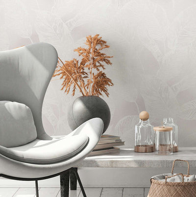 Eco-friendly wallpaper with leaf pattern, PVC-free: grey, white, 1363110 AS Creation