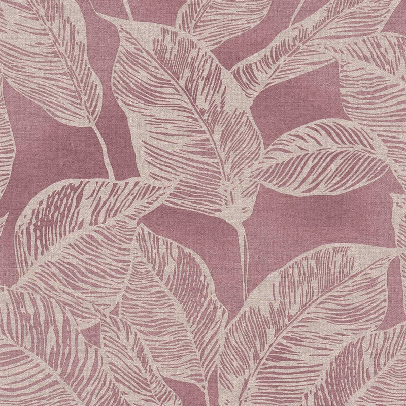 Eco-friendly wallpaper with leaf pattern, PVC-free: pink, cream, 1363112 AS Creation