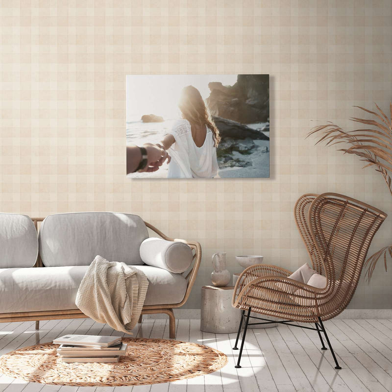 Eco-friendly wallpaper with a plaid pattern and linen look, without PVC: beige, 1363123 AS Creation