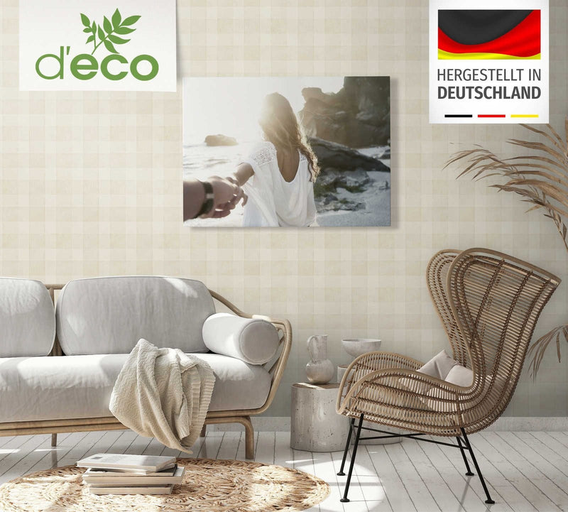 Eco-friendly wallpaper with a plaid pattern and linen look, without PVC: beige, 1363123 AS Creation