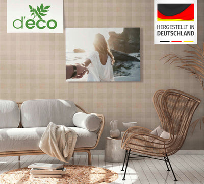 Eco-friendly wallpaper with a plaid pattern and linen look, PVC-free: brown, 1363121 AS Creation