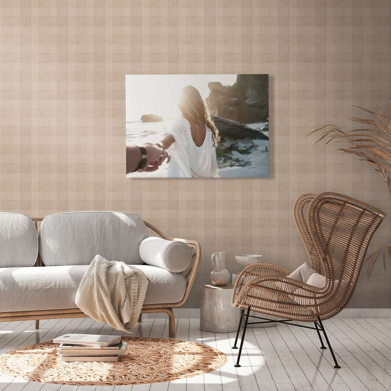 Eco-friendly wallpaper with a plaid pattern and linen look, PVC-free: brown, 1363121 AS Creation