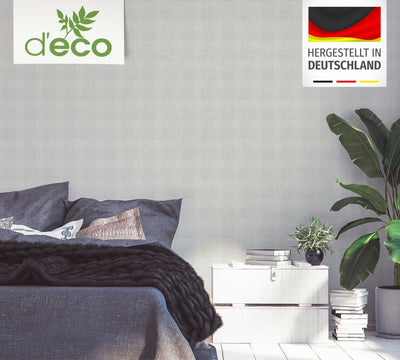 Eco-friendly wallpaper with a plaid pattern and linen look, without PVC: grey, 1363124 AS Creation
