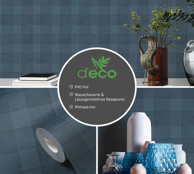 Eco-friendly wallpaper with a plaid pattern and linen look, PVC-free: dark blue, 1363122 AS Creation