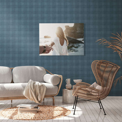 Eco-friendly wallpaper with a plaid pattern and linen look, PVC-free: dark blue, 1363122 AS Creation