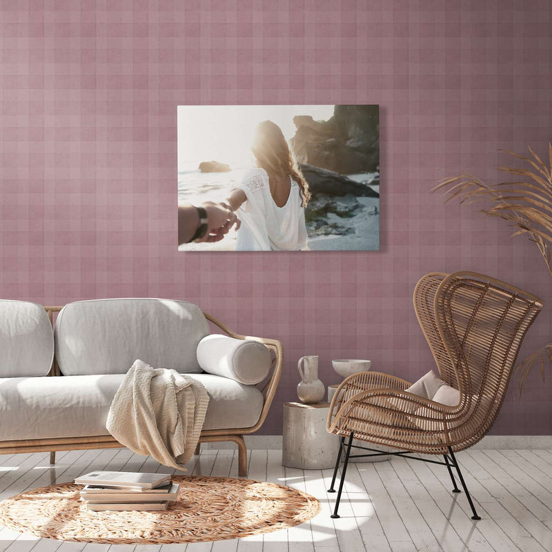 Eco-friendly wallpaper with a plaid pattern and linen look, PVC-free: violet, 1363124 AS Creation