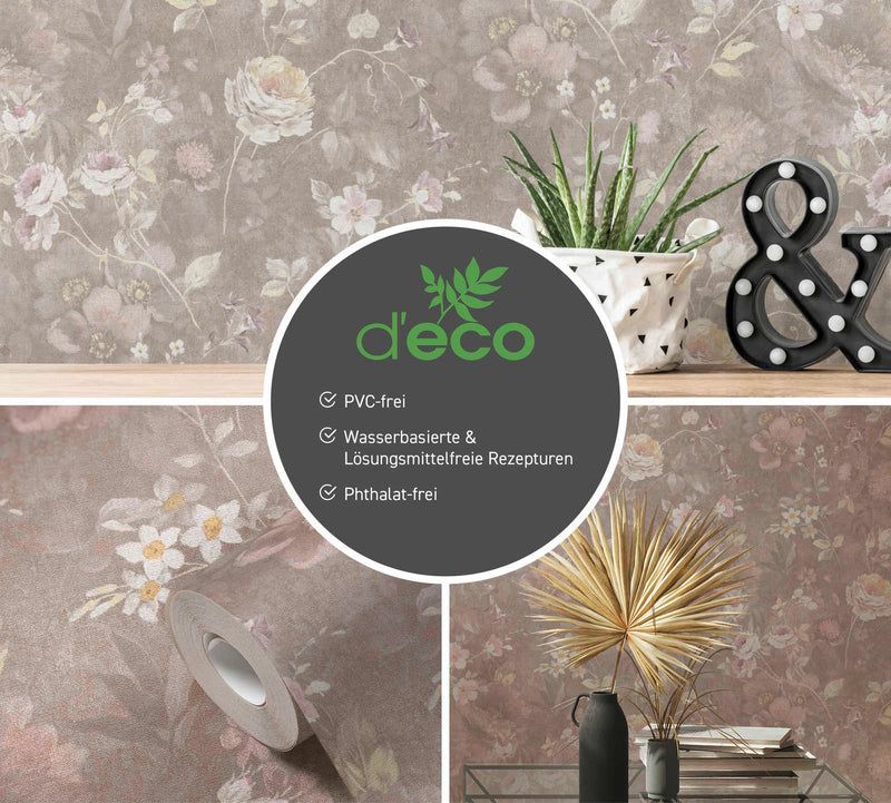 Eco-friendly wallpaper with floral pattern: light brown, 1362473 AS Creation