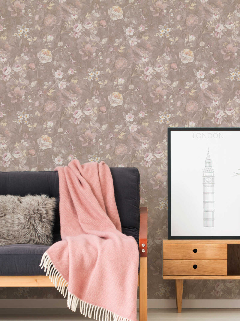 Eco-friendly wallpaper with floral pattern: light brown, 1362473 AS Creation