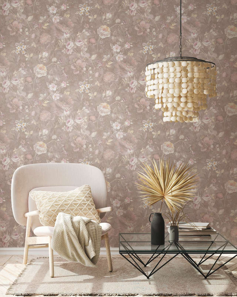 Eco-friendly wallpaper with floral pattern: light brown, 1362473 AS Creation