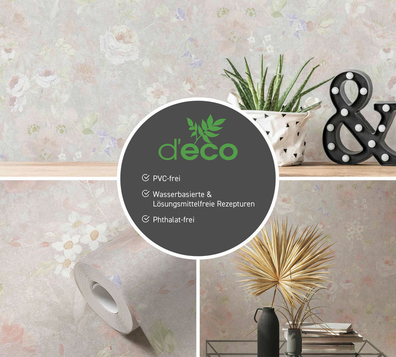 Eco-friendly wallpaper with floral pattern: light grey, 1362474 AS Creation