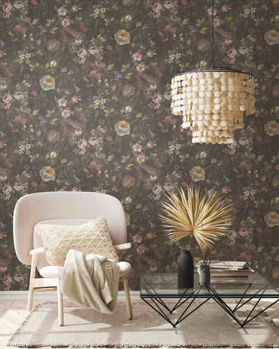 Eco wallpaper with floral pattern: black and green, 1362471 AS Creation