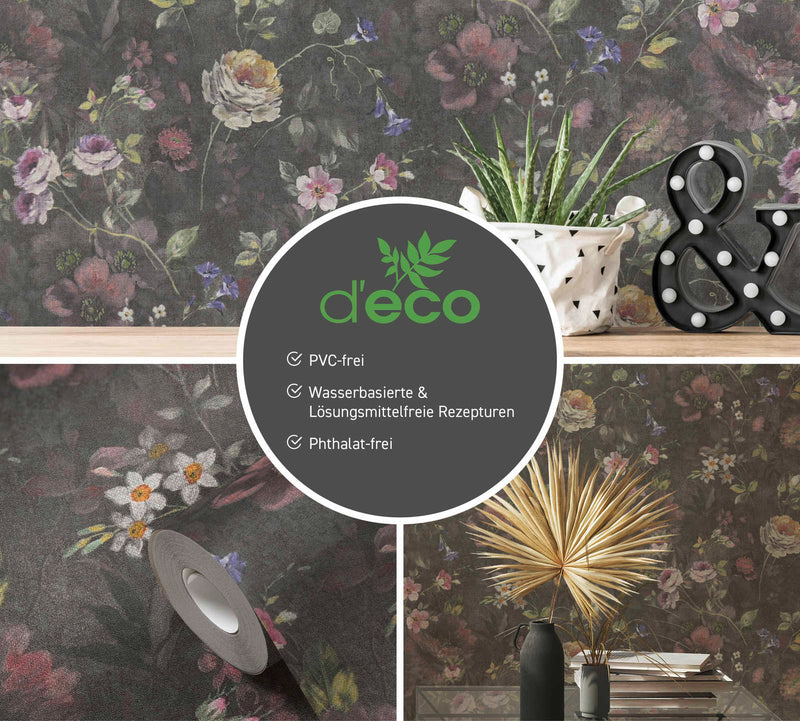 Eco tapetti kukka kuvio: musta ja vihreä, 1362471 AS Creation