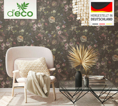 Eco wallpaper with floral pattern: black and green, 1362471 AS Creation