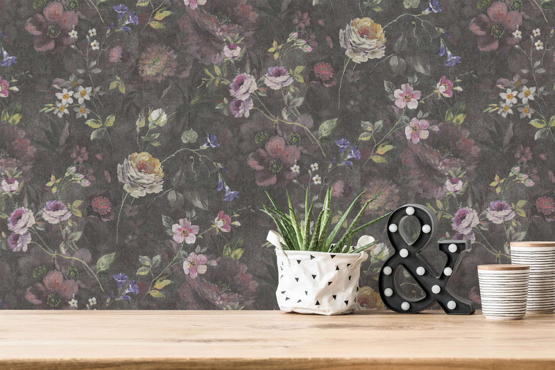 Eco wallpaper with floral pattern: black and green, 1362471 AS Creation