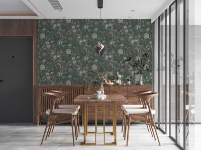 Ecological wallpaper with floral pattern: dark green, 1362472 AS Creation