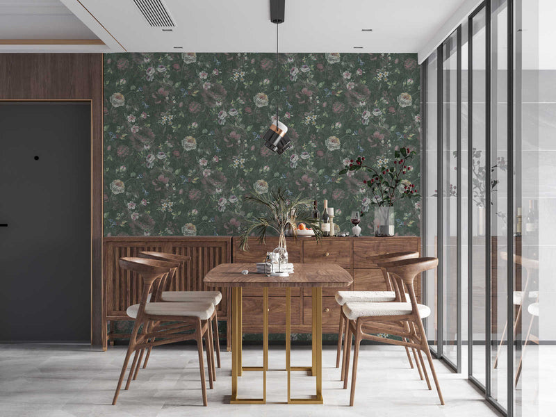 Ecological wallpaper with floral pattern: dark green, 1362472 AS Creation