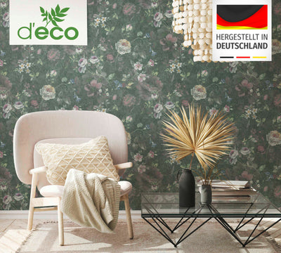 Ecological wallpaper with floral pattern: dark green, 1362472 AS Creation