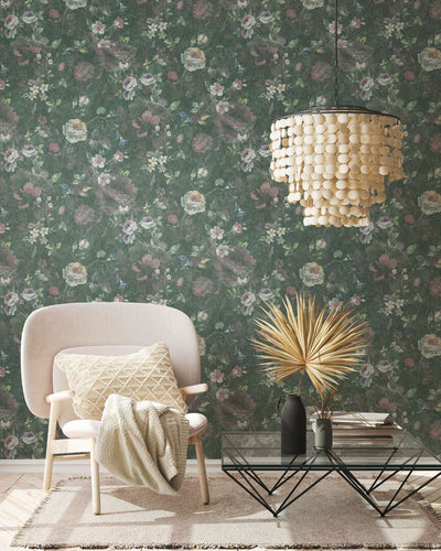 Ecological wallpaper with floral pattern: dark green, 1362472 AS Creation