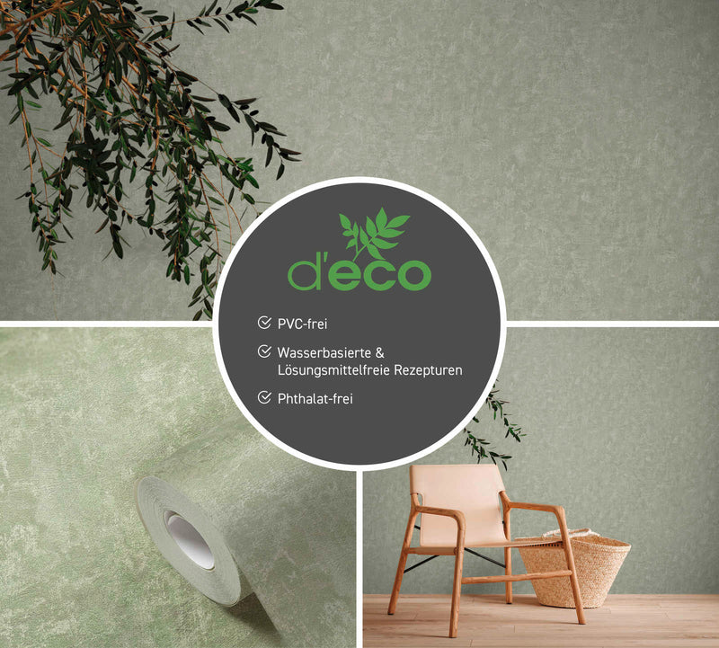 Eco-friendly PVC-free wallpaper with a textured look: light green, 1362530 AS Creation