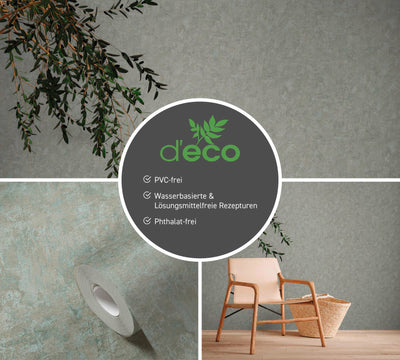 Eco-friendly PVC-free wallpaper with a textured look in green, 1362527 AS Creation