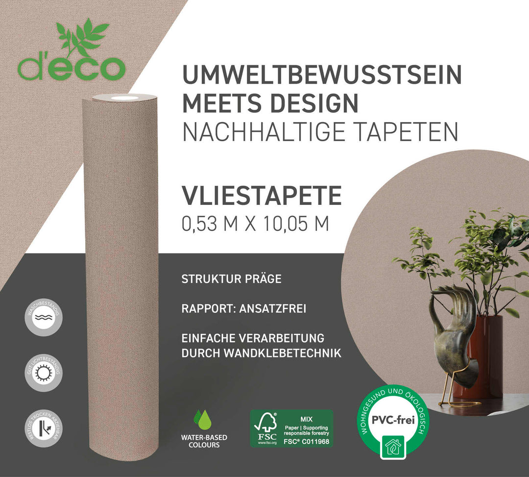 Ekoloģiskas vienkrāsainas tapetes, bez PVC: brūnā, bēšā - 386662 AS Creation
