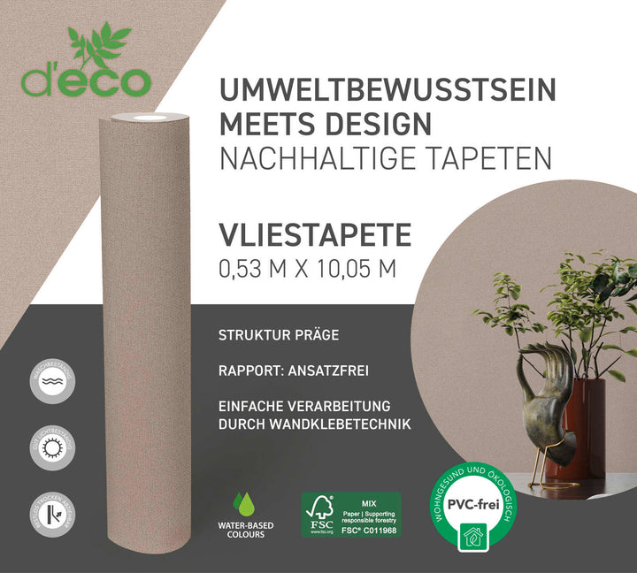 Ekoloģiskas vienkrāsainas tapetes, bez PVC: brūnā, bēšā - 386662 AS Creation